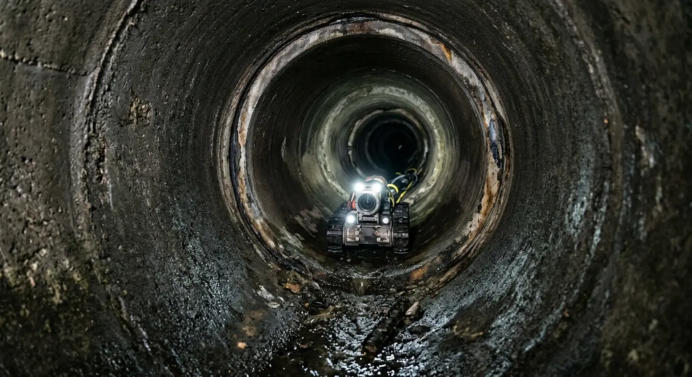 Robotic sewer camera inspecting pipe interior for Sewer Line Cleaning in East Providence